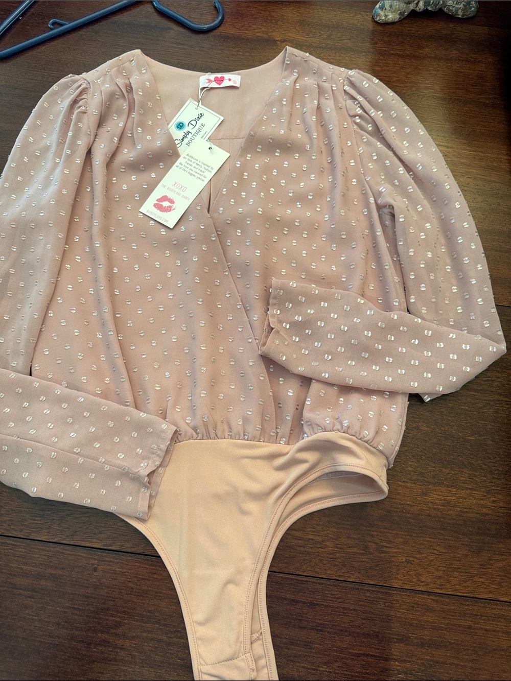 Buddy Love Blush Pink Metallic Dot Long-Sleeve One-Piece Bodysuit